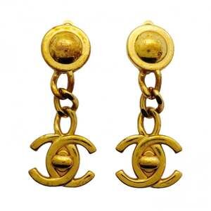 CHANEL Authentic Gold Logo Earrings